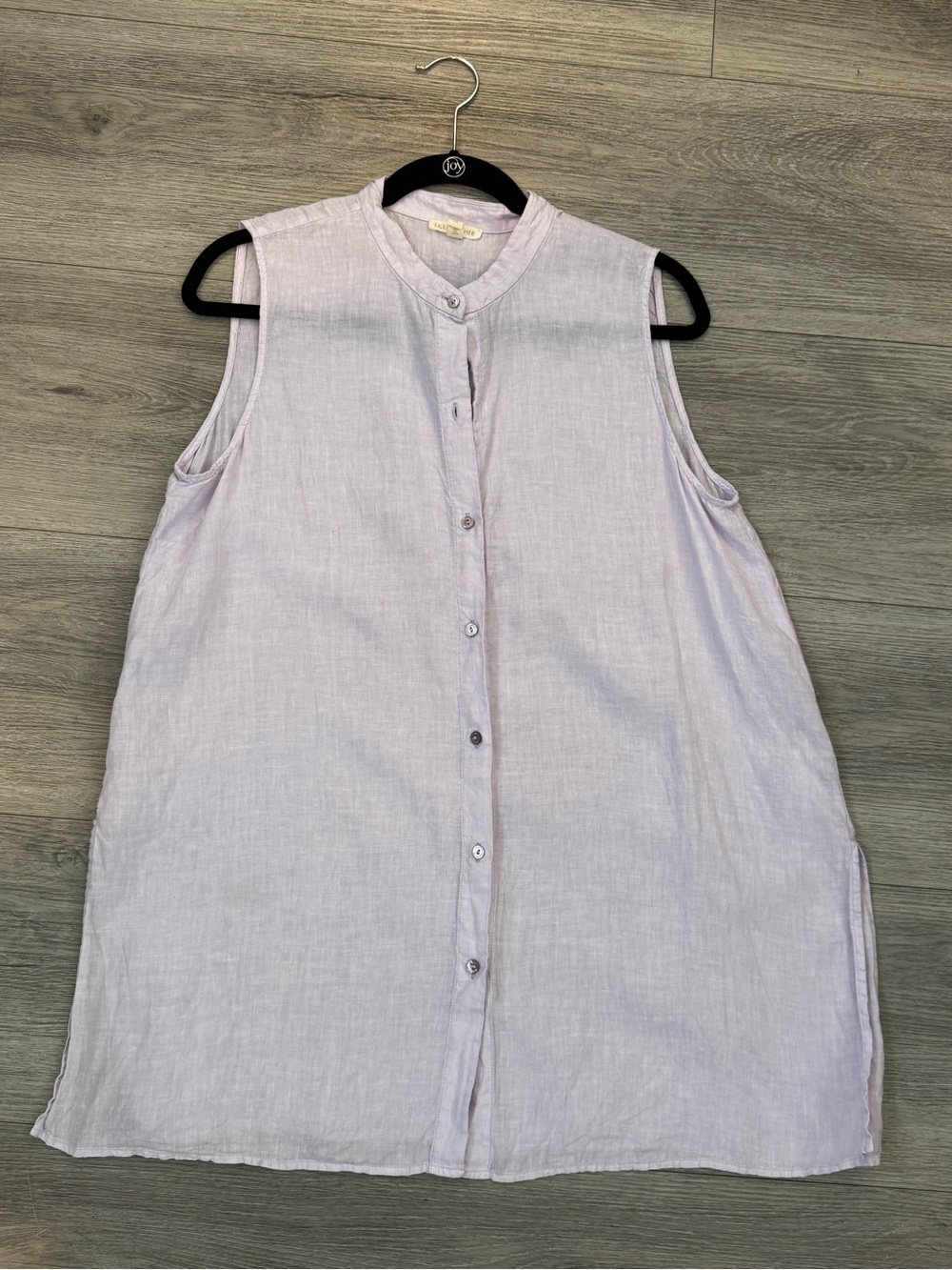 Eileen Fisher lavender linen sleeveless button in front shirt size large